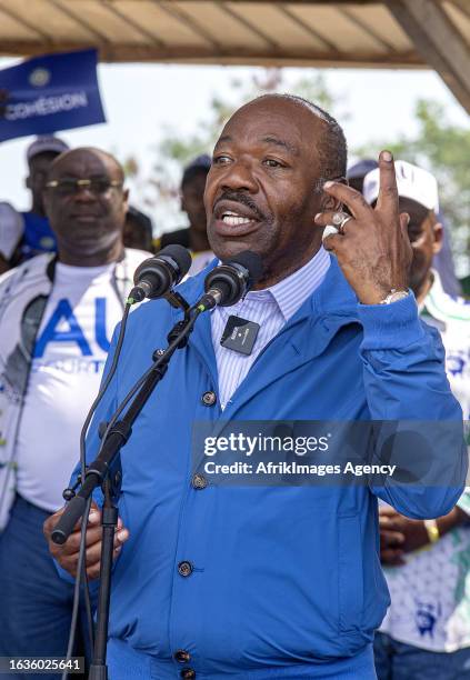 Ali Bongo Ondimba, the outgoing Gabonese president and candidate to succeed him in the presidential election on 26 August 2023, at his campaign rally...