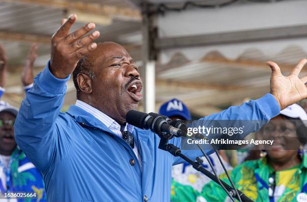 Ali Bongo Ondimba, the outgoing Gabonese president and candidate to succeed him in the presidential election on 26 August 2023, at his campaign rally...