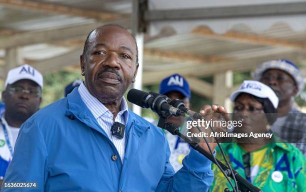 Ali Bongo Ondimba, the outgoing Gabonese president and candidate to succeed him in the presidential election on 26 August 2023, at his campaign rally...