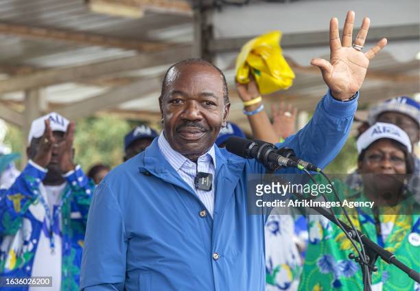 Ali Bongo Ondimba, the outgoing Gabonese president and candidate to succeed him in the presidential election on 26 August 2023, at his campaign rally...