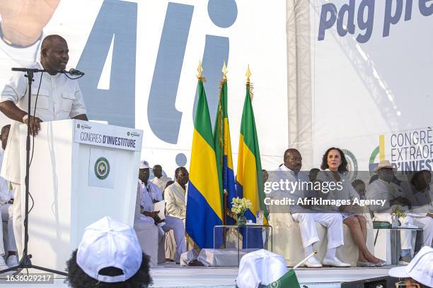 The Secretary General of the ruling Gabonese Democratic Party delivers his speech at the investiture congress of his candidate, the outgoing...