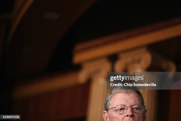 Sen. James Inhofe holds a news conference to announce a plan to defund the Patient Protection and Affordable Care Act, also known as Obamacare, at...