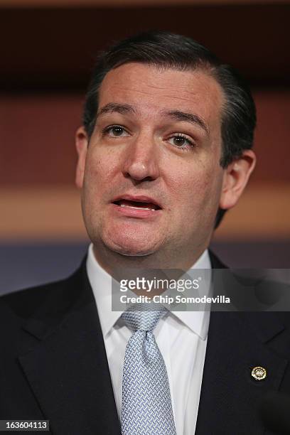 Sen. Ted Cruz holds a news conference to announce their plan to defund the Patient Protection and Affordable Care Act, also known as Obamacare, at...