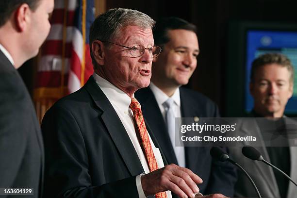 Sen. Mike Lee , Sen. James Inhofe , Sen. Ted Cruz and Sen. Rand Paul hold a news conference to announce their plan to defund the Patient Protection...