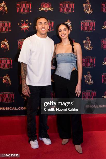 Shai Bolton and Hasina Baluch attends the opening night of "Moulin Rouge! The Musical" at Regent Theatre on August 24, 2023 in Melbourne, Australia.