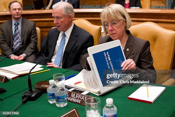 Sen. Jeff Sessions, R-Al., and Chairwoman Patty Murray, D-Wa., at a Senate Budget Committee markup of the Concurrent Resolution on the Budget for...