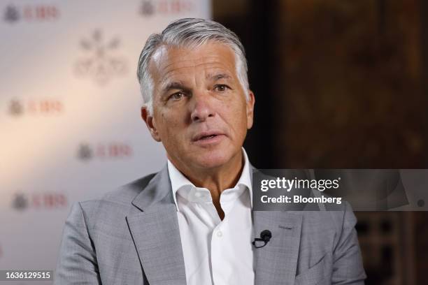 Sergio Ermotti, chief executive officer of UBS Group AG, speaks during a Bloomberg Television interview in Zurich, Switzerland, on Thursday, Aug. 31,...