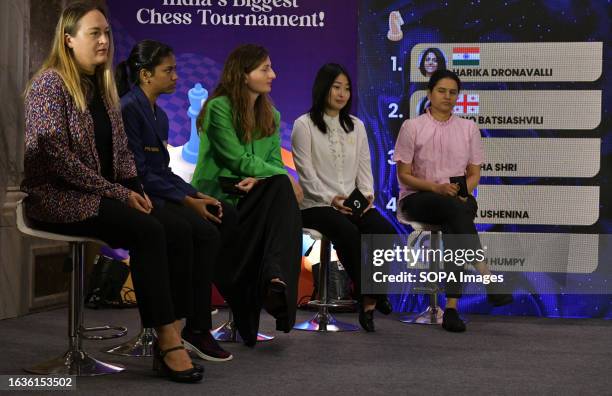 Women participants from the left - Anna Ushenina , Savitha Shri , Harika Dronavalli , Nino Batsiashvili , Koneru Humpy attend the inaugural ceremony...