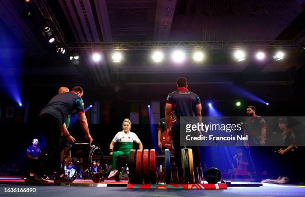 Samira Guerioua of Algeria competes in the Women's Up to 45kg during the Para Powerlifting World Championships 2023on August 24, 2023 in Dubai,...
