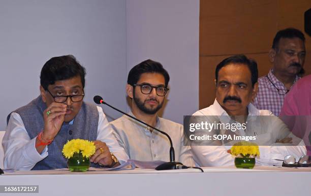 Indian National Congress leader Ashok Shankarrao Chavan and Shiv Sena politician Aaditya Uddhav Thackeray and Nationalist Congress Party politician...