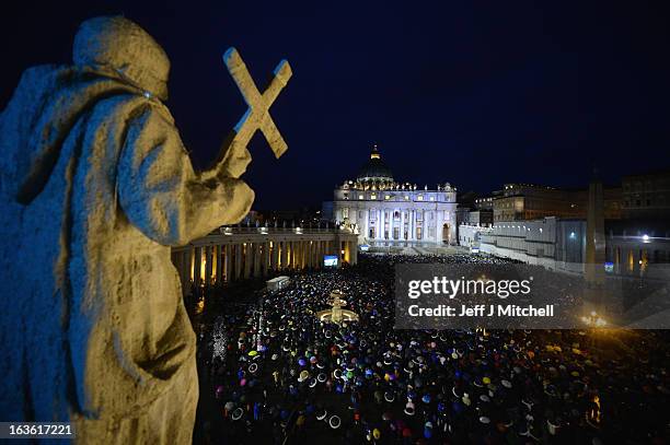 Pilgrims gather in St Peter's Square on day two of the conclave on March 13, 2013 in Vatican City, Vatican. Argentinian Cardinal Jorge Mario...