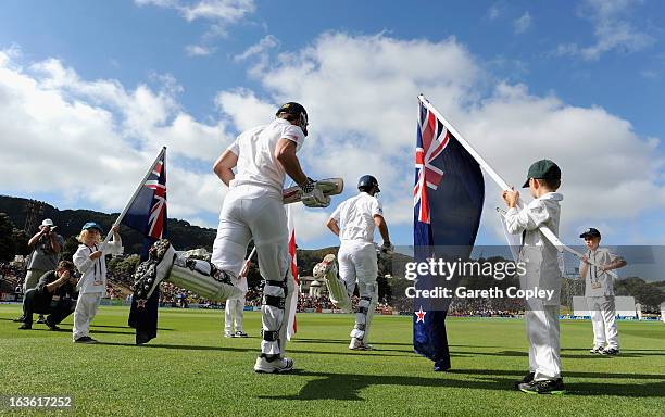 Nick Compton and Alastair Cook of England ran out for the start of day one of the 2nd Test match between New Zealand and England at Basin Reserve on...