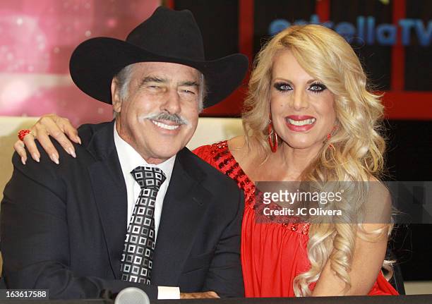 Actor Andres Garcia and TV Personality Lorena Herrera attend Estrella TV's "Mi Sueno Es Bailar" Season 4 News Conference on March 13, 2013 in...