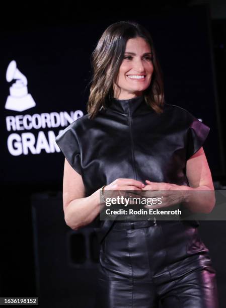 Idina Menzel speaks during A Conversation with Idina Menzel at The GRAMMY Museum on August 22, 2023 in Los Angeles, California.