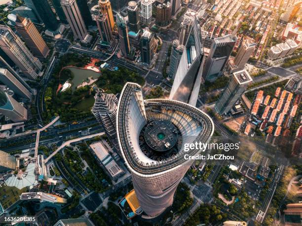 ariel view of shanghai - swfc stock pictures, royalty-free photos & images