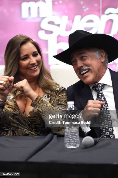 Actress Gaby Rivero and actor Andres Garcia attend the "Mi Sueno Es Bailar" season 4 press conference on March 13, 2013 in Burbank, California.