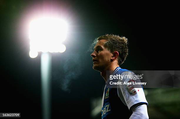 Morten Gamst Pedersen of Blackburn Rovers looks on during the FA Cup sponsored by Budweiser Sixth Round Replay match between Blackburn Rovers and...