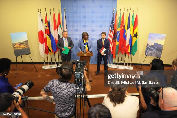 Representative to the United Nations and president of the UN Security Council for the month of August Ambassador Linda Thomas-Greenfield speaks...