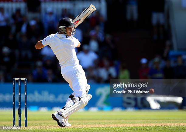 Nick Compton of England bats during day one of the Second Test match between New Zealand and England at the Basin Reserve on March 14, 2013 in...