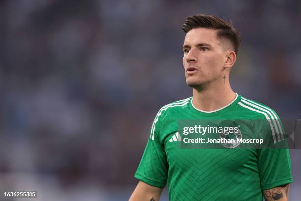 Benjamin Verbic of Panathinaikos FC looks on during the warm up prior to the UEFA Champions League Third Qualifying Round 2nd Leg match between...