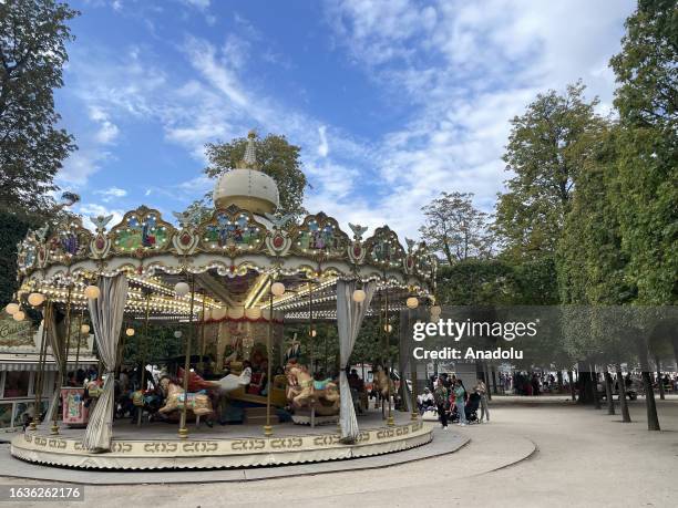 View of the amusement park part of the Tuileries Garden , the oldest green area with 23-hectare, in Paris, France on August 26, 2023. The garden,...