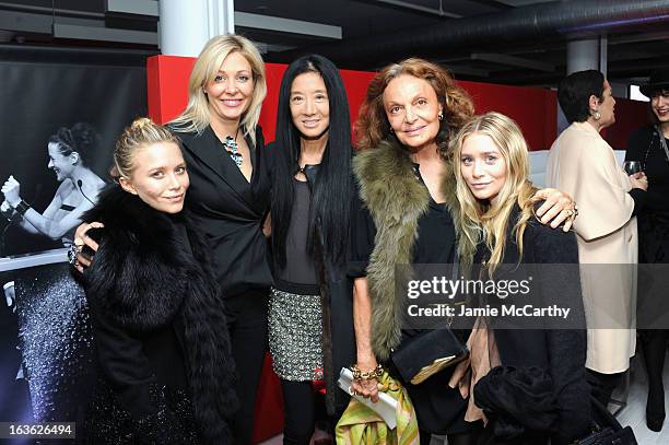 Ashley Olsen, Nadja Swarovski, Vera Wang, Diane von Furstenberg and Mary-Kate Olsen attend the CFDA 2013 Awards Nomination event on March 13, 2013 in...