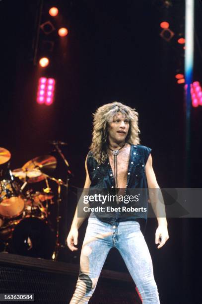 Jon Bon Jovi performs on stage with Bon Jovi in Florida in February 1989.