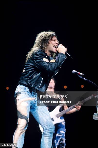 Jon Bon Jovi performs on stage with Bon Jovi in Florida in February 1989.