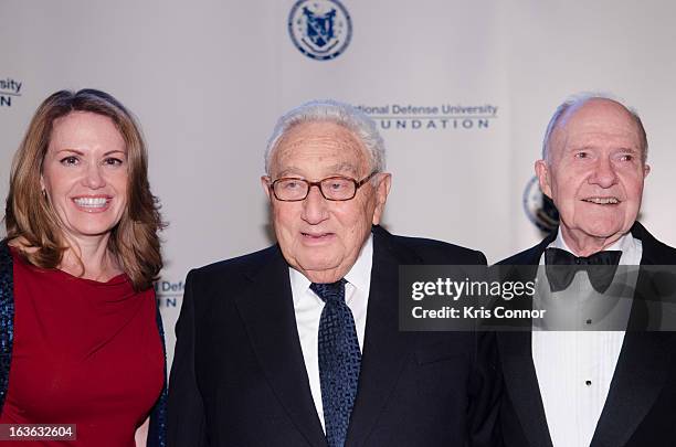 Peggy Johnson, Brent Scowcroft and Henry Kissinger attend the National Defense University Foundation's International Statesman and Business Advocate...