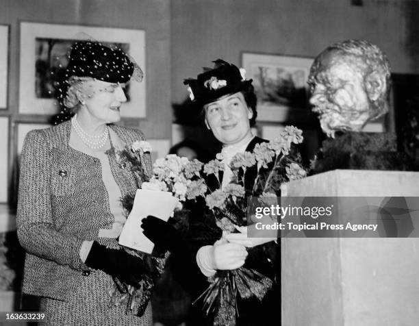 Clementine Churchill with Mrs Ivan Maisky, wife of the Soviet Ambassador to Britain, at the Artists Aid To Russia Exhibition at Hertford House,...