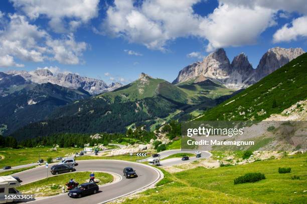 view of gruppo sella from pordoi - canazei foto e immagini stock