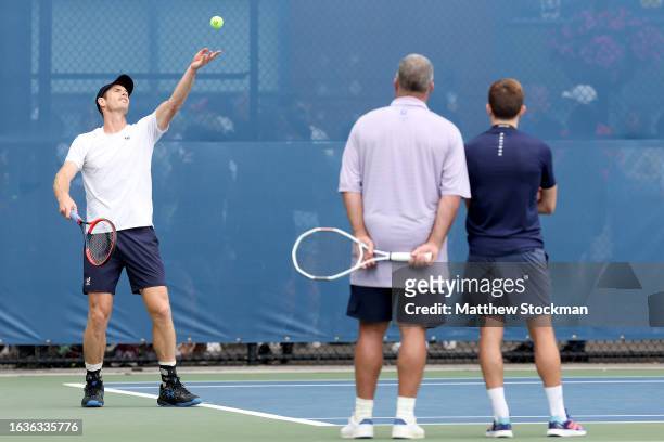 Andy Murray of Great Britain trains in preparation for the US Open at the USTA Billie Jean King National Tennis Center on August 24, 2023 in New York...