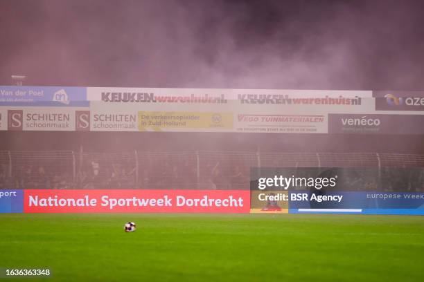 Fans and Supporters of MVV Maastricht celebrating the second goal fo their team during the Dutch Keuken Kampioen Divisie match between FC Dordrecht...