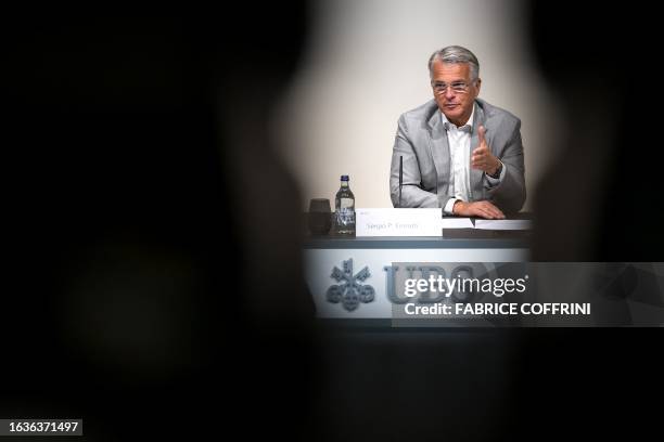 Chief executive Sergio Ermotti speaks during a press conference on the first results of the Swiss giant banking UBS since it's Credit Suisse merger...