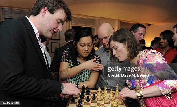 Chess grandmaster Gawain Jones and Camilla Rutherford attend the launch of the 'Urban Chess' Funding Initiative from East Village at Mortons on March...