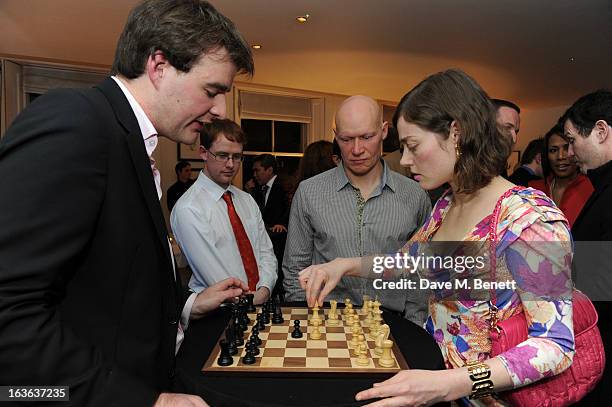 Chess grandmaster Gawain Jones and Camilla Rutherford attend the launch of the 'Urban Chess' Funding Initiative from East Village at Mortons on March...