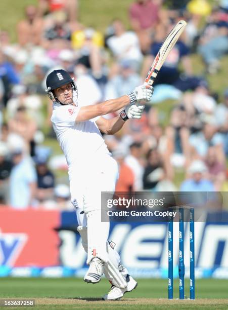 Nick Compton of England bats during day one of the 2nd Test match between New Zealand and England at Basin Reserve on March 14, 2013 in Wellington,...