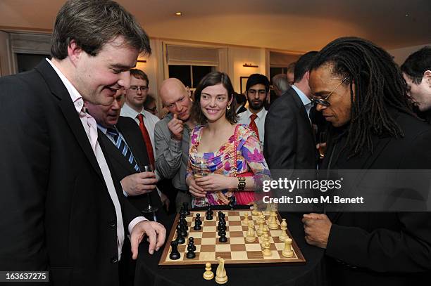 Chess grandmaster Gawain Jones and Edgar Davids attend the launch of the 'Urban Chess' Funding Initiative from East Village at Mortons on March 13,...