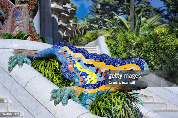 mosaic dragon, park gwell, barcelona - barcelona gaudi stock pictures, royalty-free photos & images