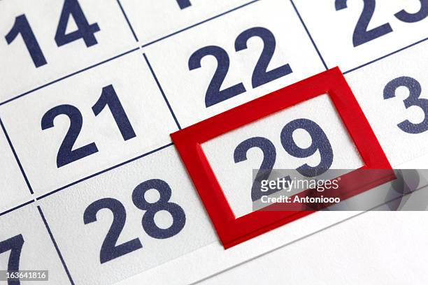 close-up picture of a calendar with 29 enclosed in red - 2012 calendar stock pictures, royalty-free photos & images