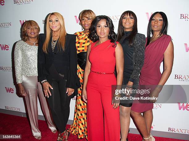 Evelyn Braxton, Tamar Braxton, Traci Braxton, Toni Braxton, Trina Braxton, and Towanda Braxton attends the "Braxton Family Values" Season Three...