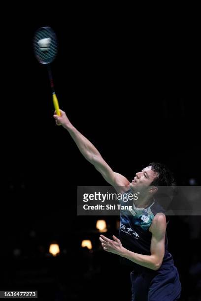 Wang Tzu Wei of Chinese Taipei competes in the Men's Singles Third Round match against Li Shifeng of China on day four of the BWF World Championships...