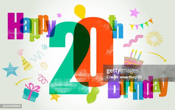 happy 20th birthday - 20th birthday celebration stock illustrations