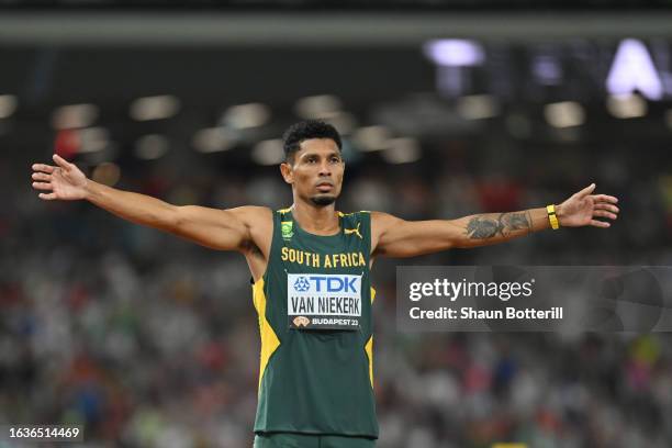 Wayde Van Niekerk of Team South Africa competes in the Men's 400m Final during day six of the World Athletics Championships Budapest 2023 at National...