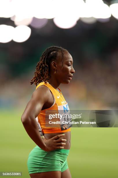 Marie-Josee Ta Lou of Team Ivory Coast looks on ahead of the Women's 200m Semi-Final during day six of the World Athletics Championships Budapest...