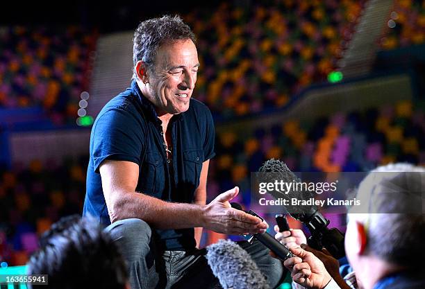 Bruce Springsteen speaks to the media during a sound-check ahead of the first show of his Wrecking Ball Tour at Brisbane Entertainment Centre on...