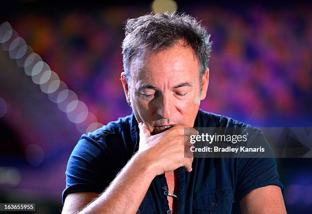 Bruce Springsteen speaks to the media during a sound-check ahead of the first show of his Wrecking Ball Tour at Brisbane Entertainment Centre on...