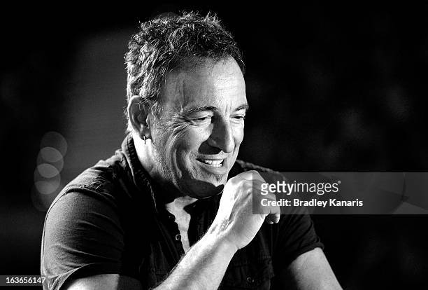 Bruce Springsteen speaks to the media during a sound-check ahead of the first show of his Wrecking Ball Tour at Brisbane Entertainment Centre on...