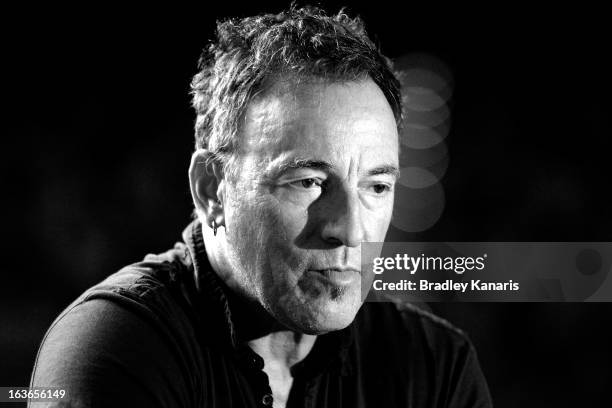 Bruce Springsteen speaks to the media during a sound-check ahead of the first show of his Wrecking Ball Tour at Brisbane Entertainment Centre on...