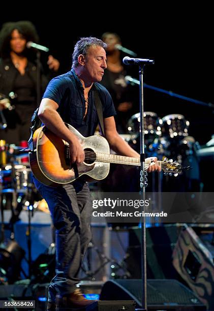 Bruce Springsteen during a sound-check ahead of the first show of his Wrecking Ball Tour at Brisbane Entertainment Centre on March 14, 2013 in...